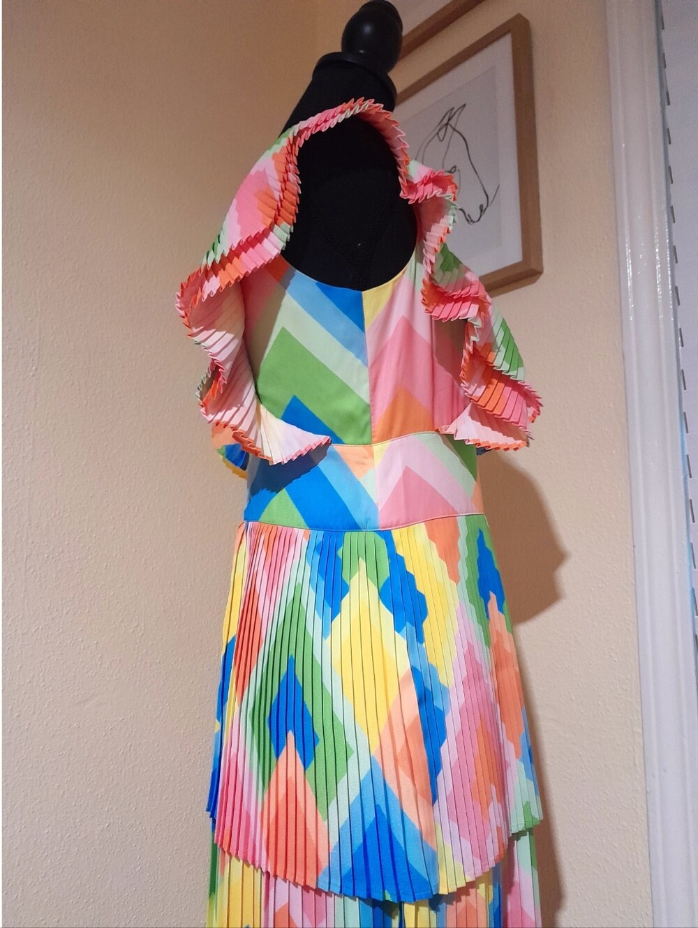 Emily McCarthy Chloe Midi Dress Geo Multi Print Bright Colors Summer Casual XS - Picture 5 of 10